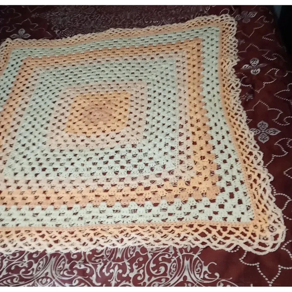 Vtg Handmade Granny Square Blanket Afghan‎ Crochet Knit Throw Blanket 50 x 45